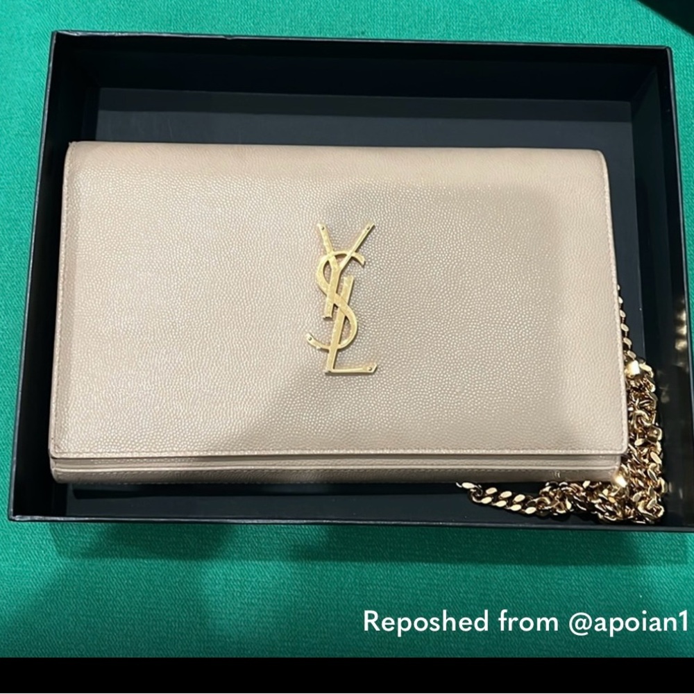 Yves Saint Laurent Beige Leather Wallet-on-Chain with Gold Hardware